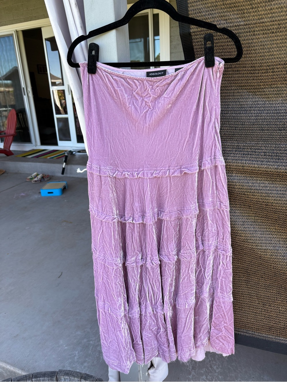 Ideology Light Pink Tiered Velvet Maxi Skirt